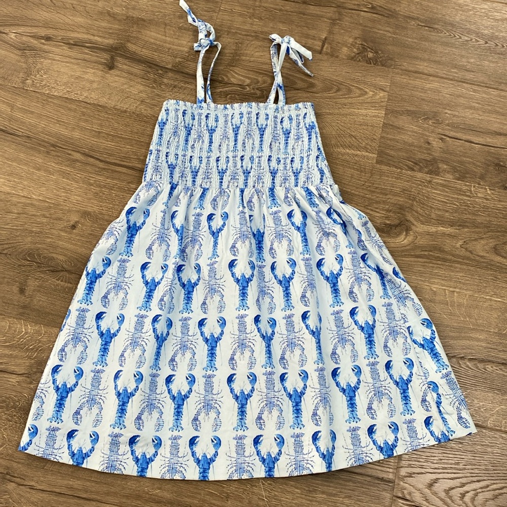 Classic Prep Girls White and Blue Lobster Print Sundress